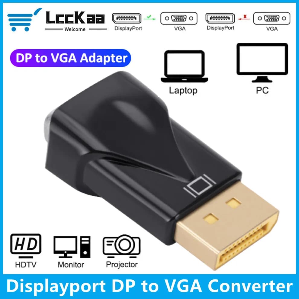 Convertitore da DisplayPort a VGA LccKaa adattatore da DP a VGA adattatore da 1080P DP maschio a VGA femmina per Monitor HDTV proiettore MacBook PC