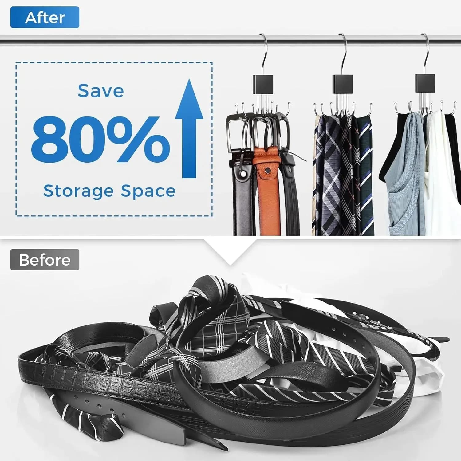 Rotating Multi-Purpose Belt Hanger 6 Hooks Closet Storage Holder Space Saving Organizer for Belts Hats Ties Scarves Accessory