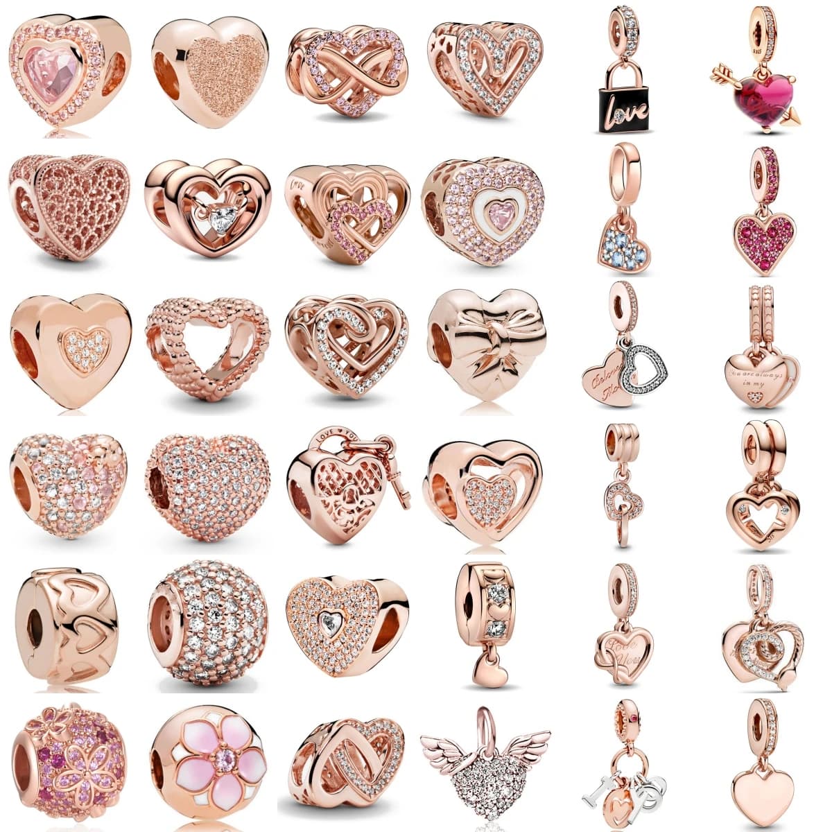 Nuovo ciondolo in argento sterling 925 con chiusura in oro rosa e una freccia attraverso il cuore, adatto per accessori originali per braccialetti, gioielli da donna