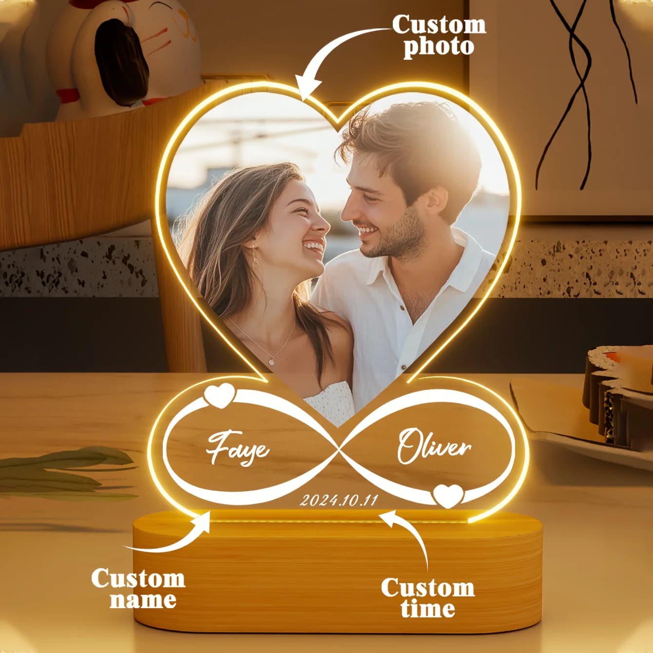 Personalized Anniversary Couples Gifts For Women And Men, Custom Acrylic Heart Picture Frame With Photo, Custom Acrylic Spotify