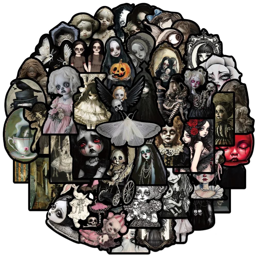 50pcs Dark Horror Dolls Graffiti Stickers Decorative Phone Cass Water Cup Guitars Creative Waterproof Decals