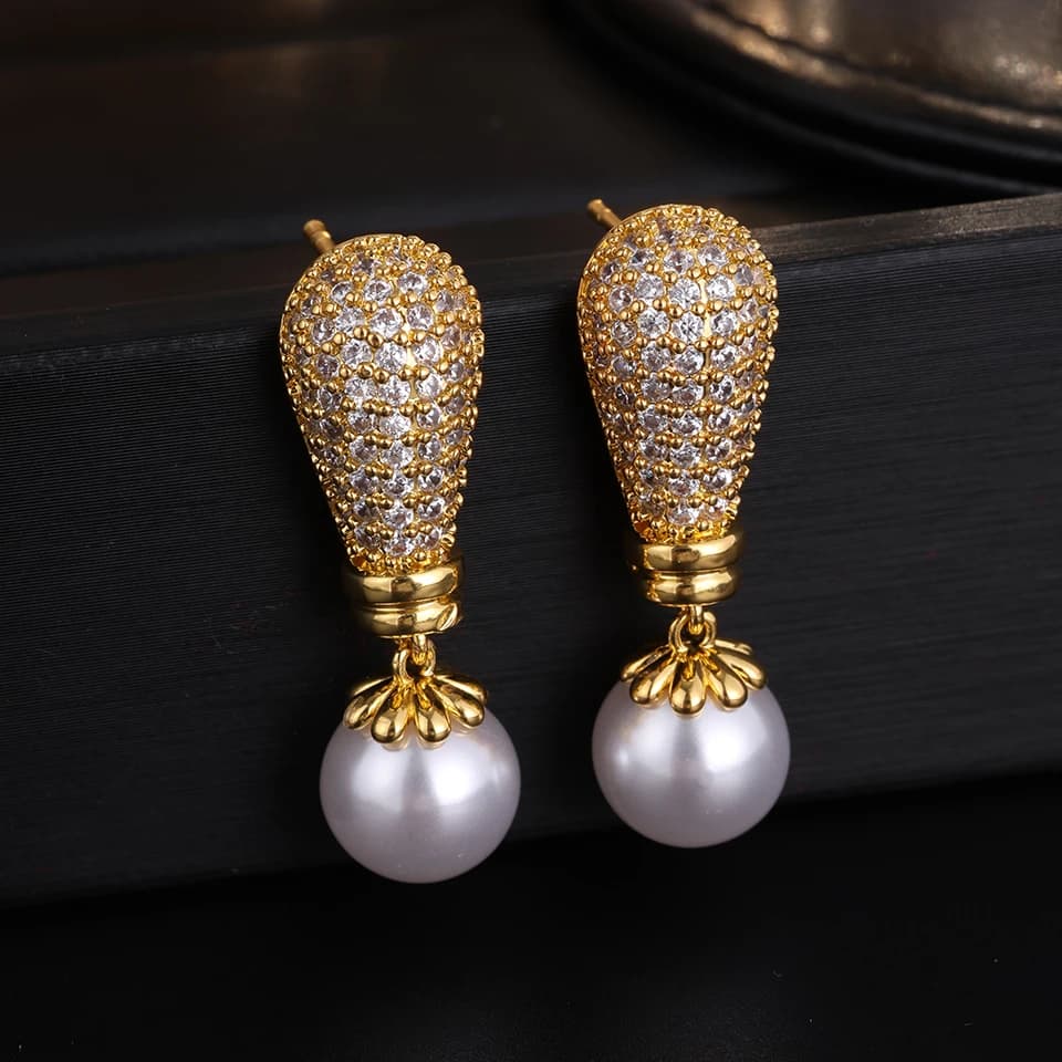 ZAKOL Pendant Earrings with imitation zircons luxury glossy pearls for women Fashionable lady jewelry from Saudi Africa
