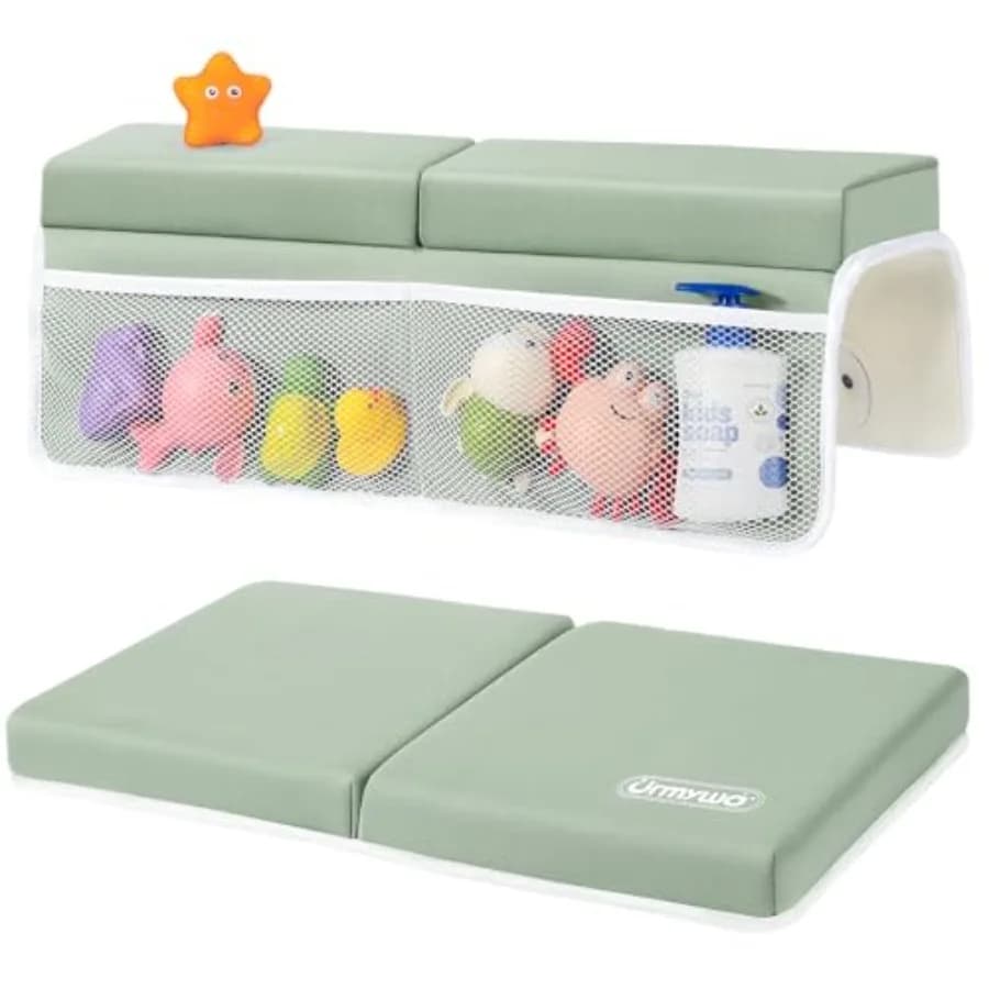 Set di ginocchiere e poggiagomiti URMYWO per il bagnetto - Ginocchiere per il bagnetto per bambini spesse 3,8 cm con organizer per giocattoli, antiscivolo e confortevoli per ginocchia e braccia
