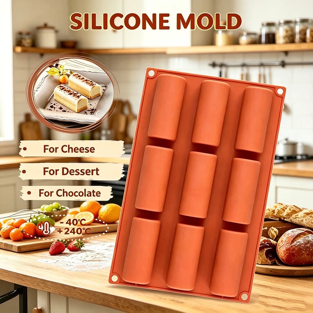 1Pcs Chocolate Bar Mold Rectangular, 9 Cavities Cereal Bar Silicone Molds, Granola Bar Pan for Baking Protein Bars, Cheesecake