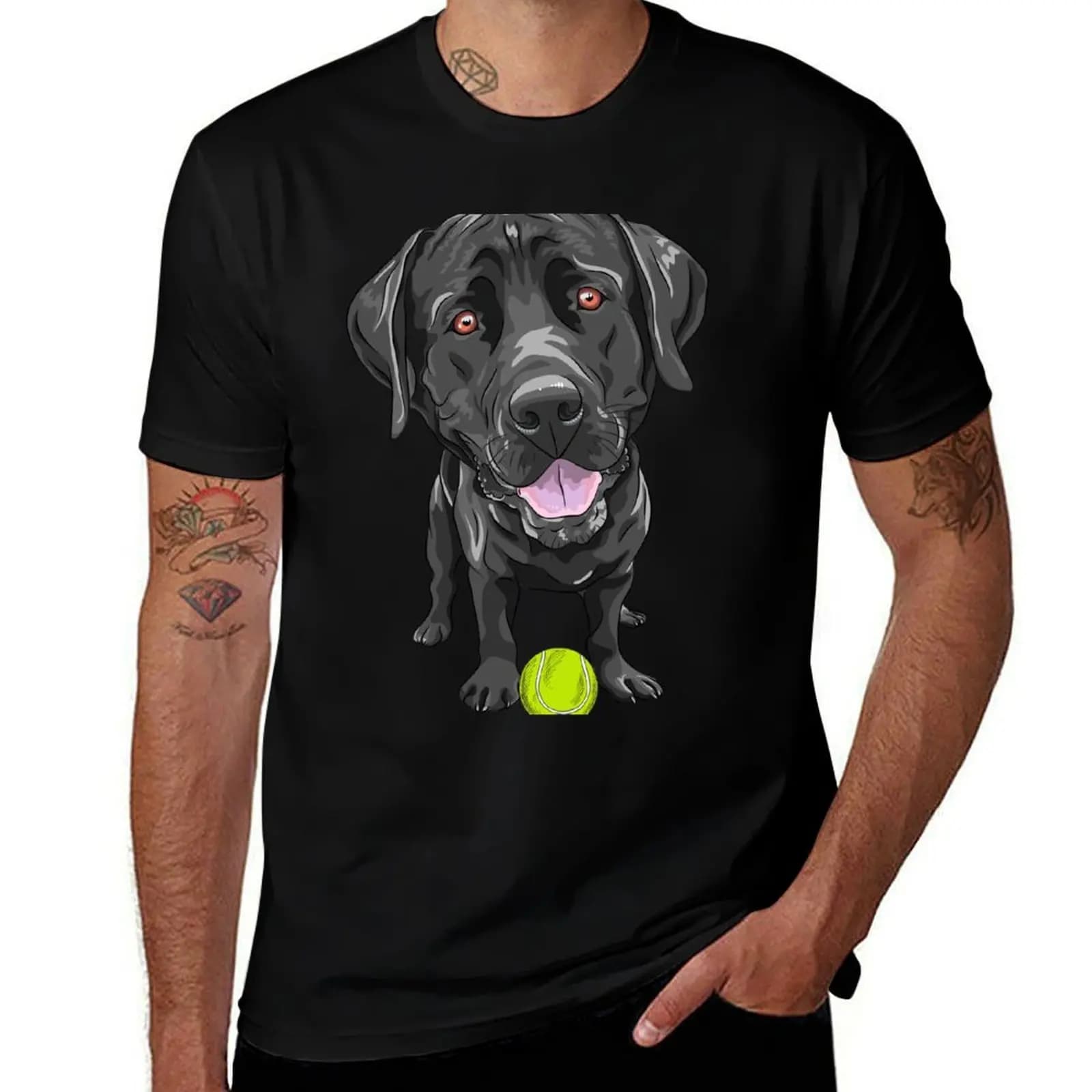 Black labrador with tennis ball T-Shirt Classic Graphic Short Sleeve Top