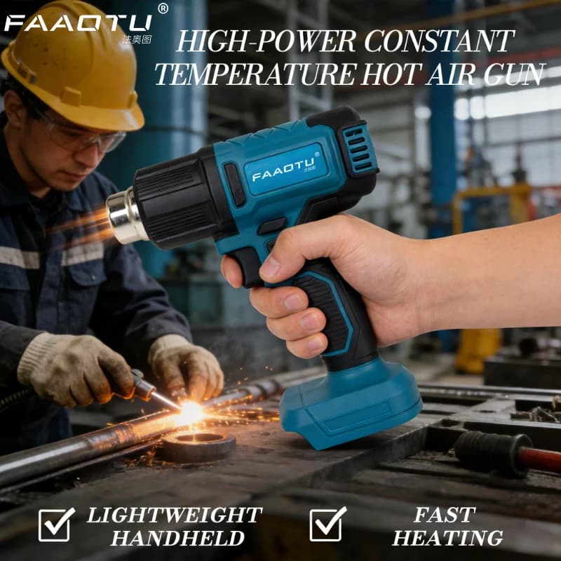 Pistola Termica FAAOTU con Controllo della Temperatura, 18V Senza Fili, con Display LED, Soffiatore Termico per Batterie MT