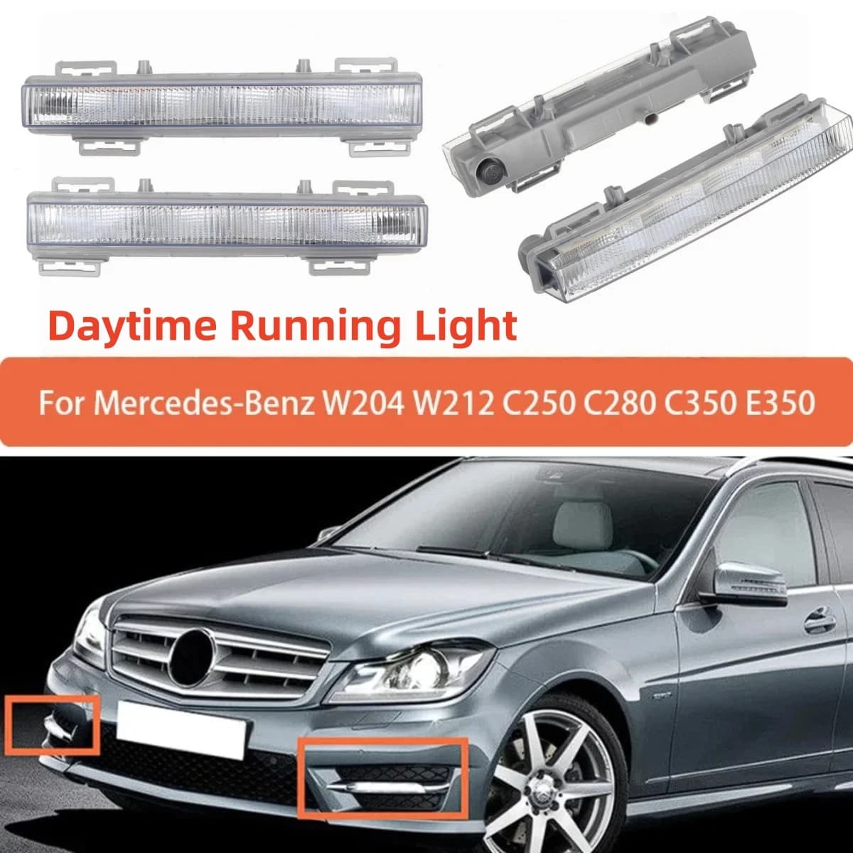 Left/right 12V For Mercedes-Benz W204 W212 C250 C280 C350 E350 Auto Front LED DRL Daylight Lamp Fog Light A2049068900