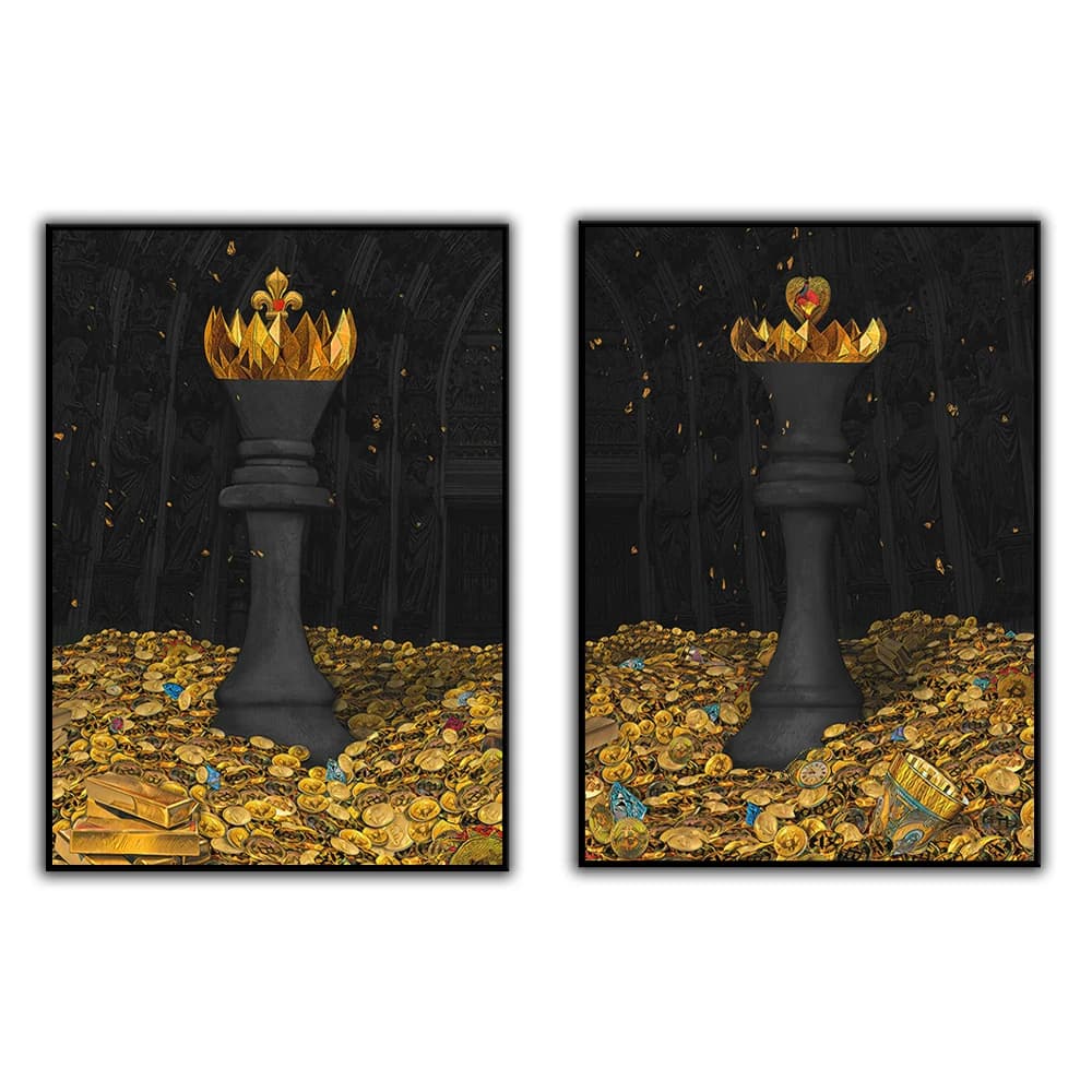 Pezzi degli scacchi neri Pop Culture Wall Art | Stampa su tela dell'imprenditore | Bitcoin Crypto Wall Art Gioco da tavolo Decor