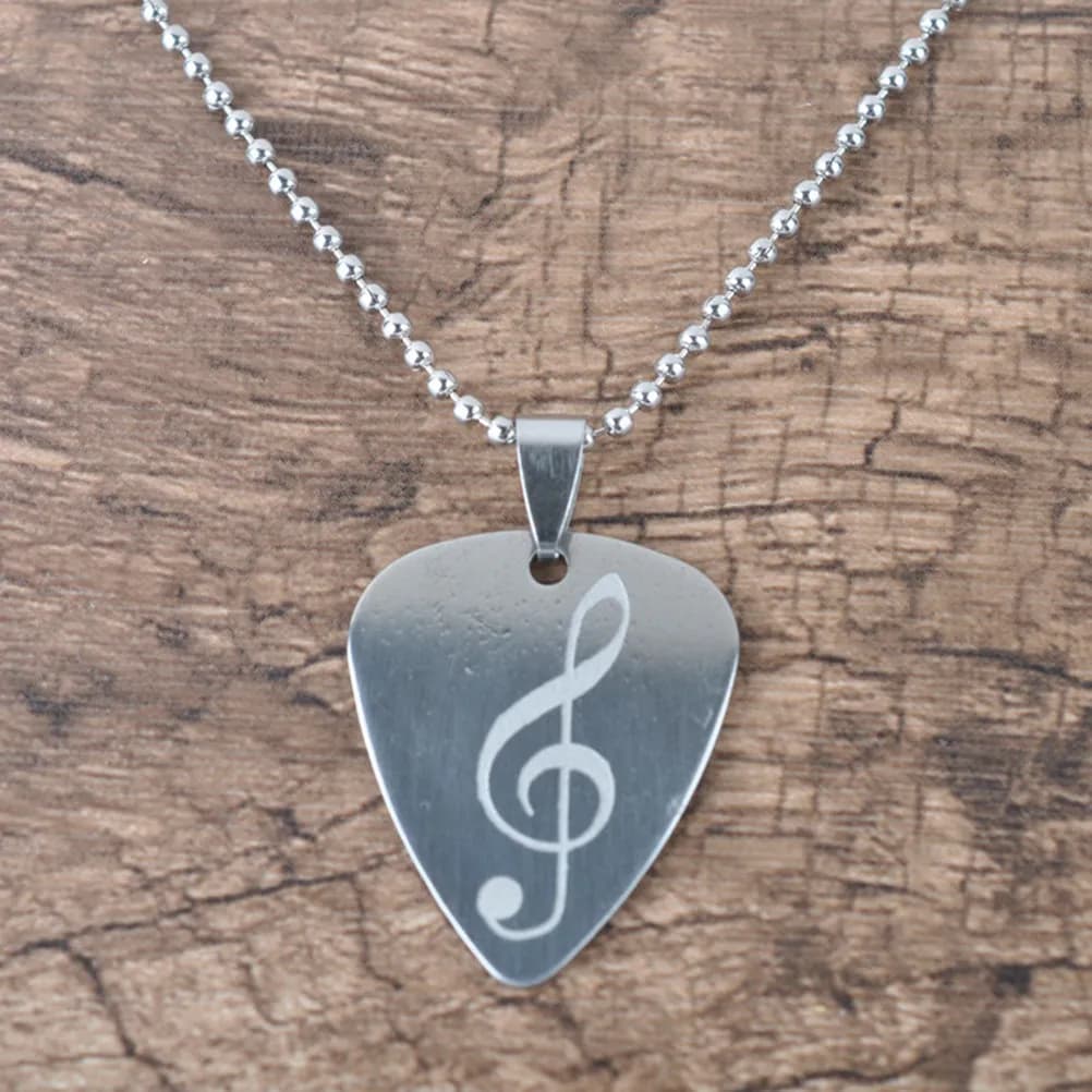 Collana con plettro da chitarra in acciaio inossidabile, ciondolo musicale con perline in metallo e cordino, motivo casuale