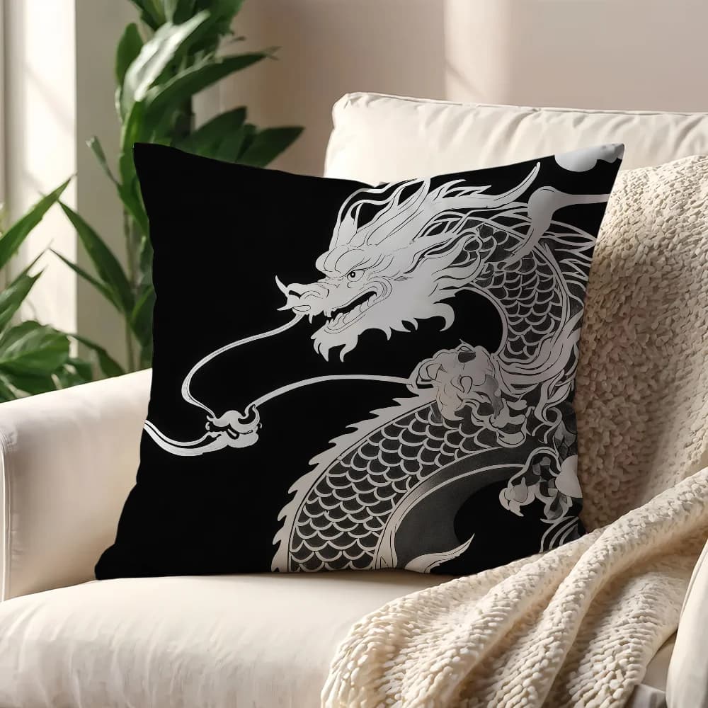 Blue White Dragon Nordic Print Pillow Sheet, Soft Polyester Home cushion, Office, Cafeteria, Sofa, Car, Room Decoration, Gift
