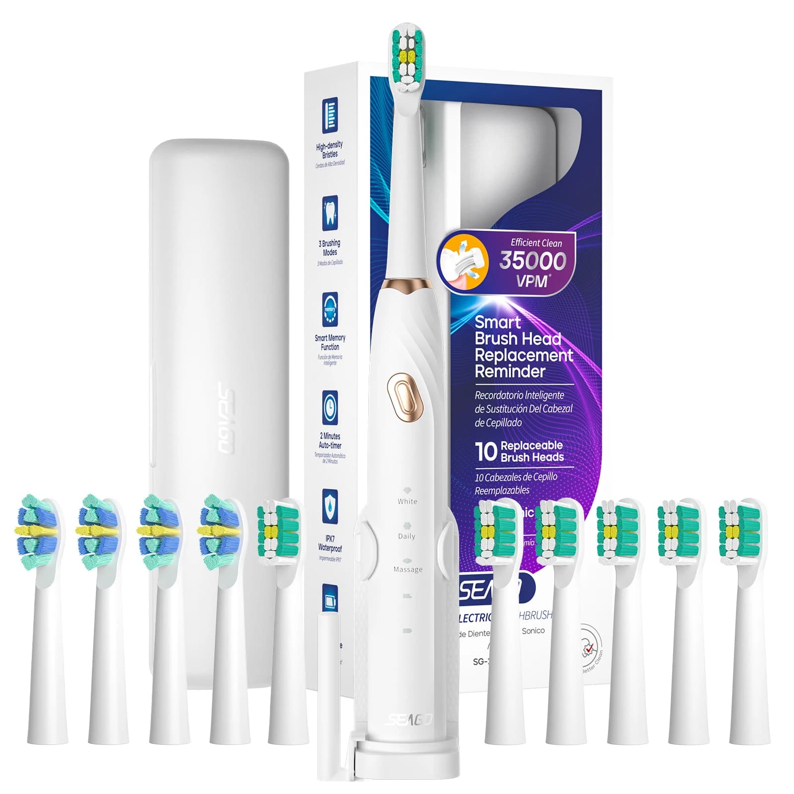 Spazzolino Elettrico Seago Choice per la Pulizia dei Denti, 3 Modalità, Testine di Ricambio, Promemoria Sostituzione, Tre Colori, Design Ergonomico 2316