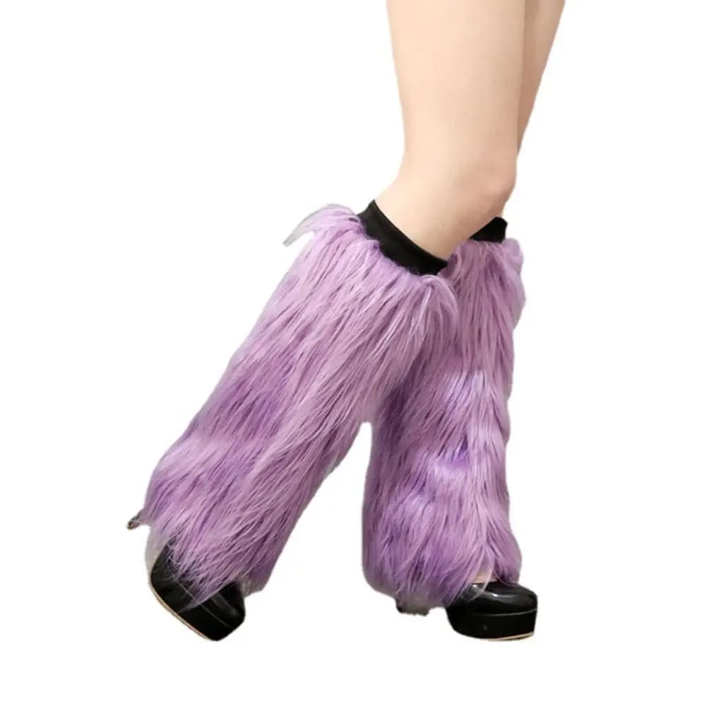 Harajuku Style Faux Fur Furry Leg Warmers Japanese Style 40cm Lolita Boots Cover Solid Color Kawaii Knee High Girls Socks JK