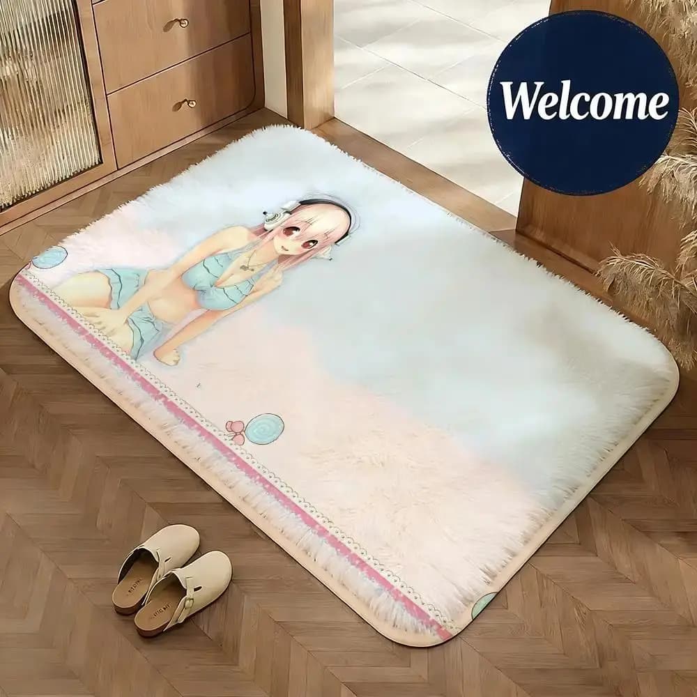 VIKAMA Super Sonico Manga Flannel Doormat Non-slip Absorbent Soft for Bathroom Bedroom Home Decor