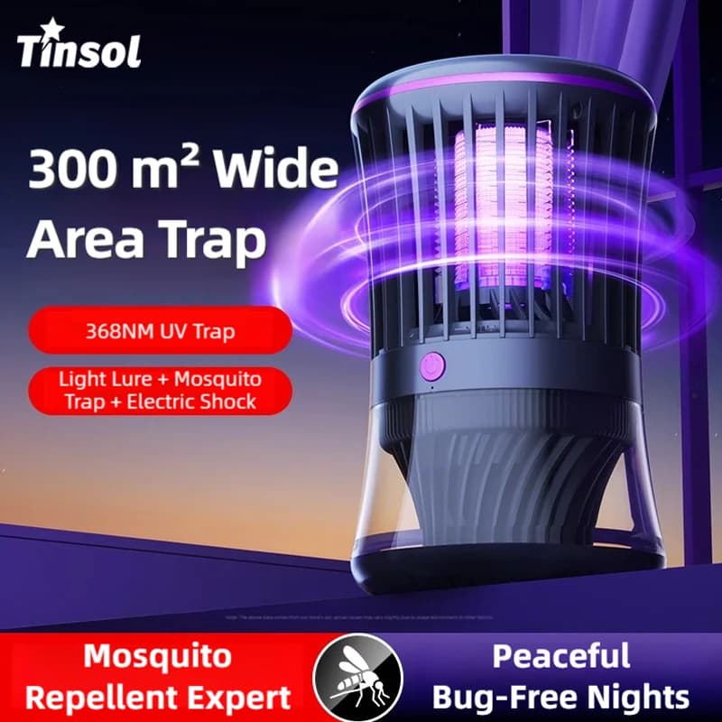 TINSOL 2-in-1 Electric Mosquito Killer Lamp 3000V Suction Mosquito Trap Type-C Powered UV Light Mosquito Attractor
