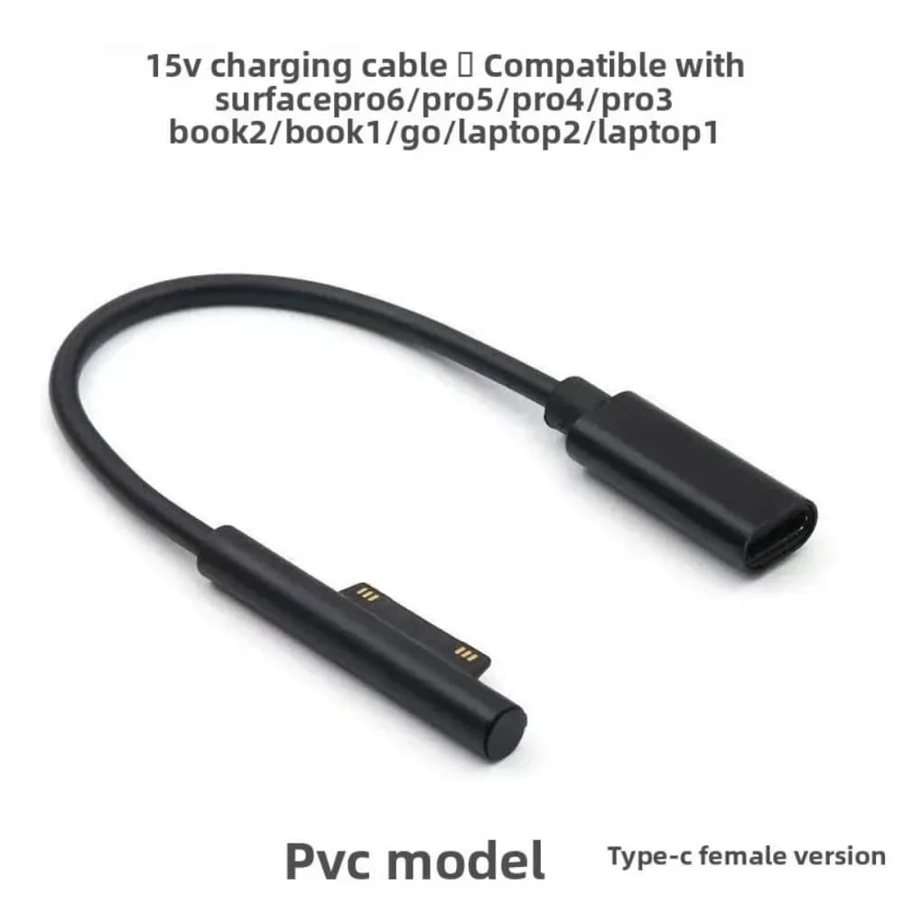15V PD Charging Cable for Microsoft Surface Pro 3/4/5/6/7/7+/X Book 1/2 Go 1/2/3 Laptop 1/2/3/4 USB C Female Adapter