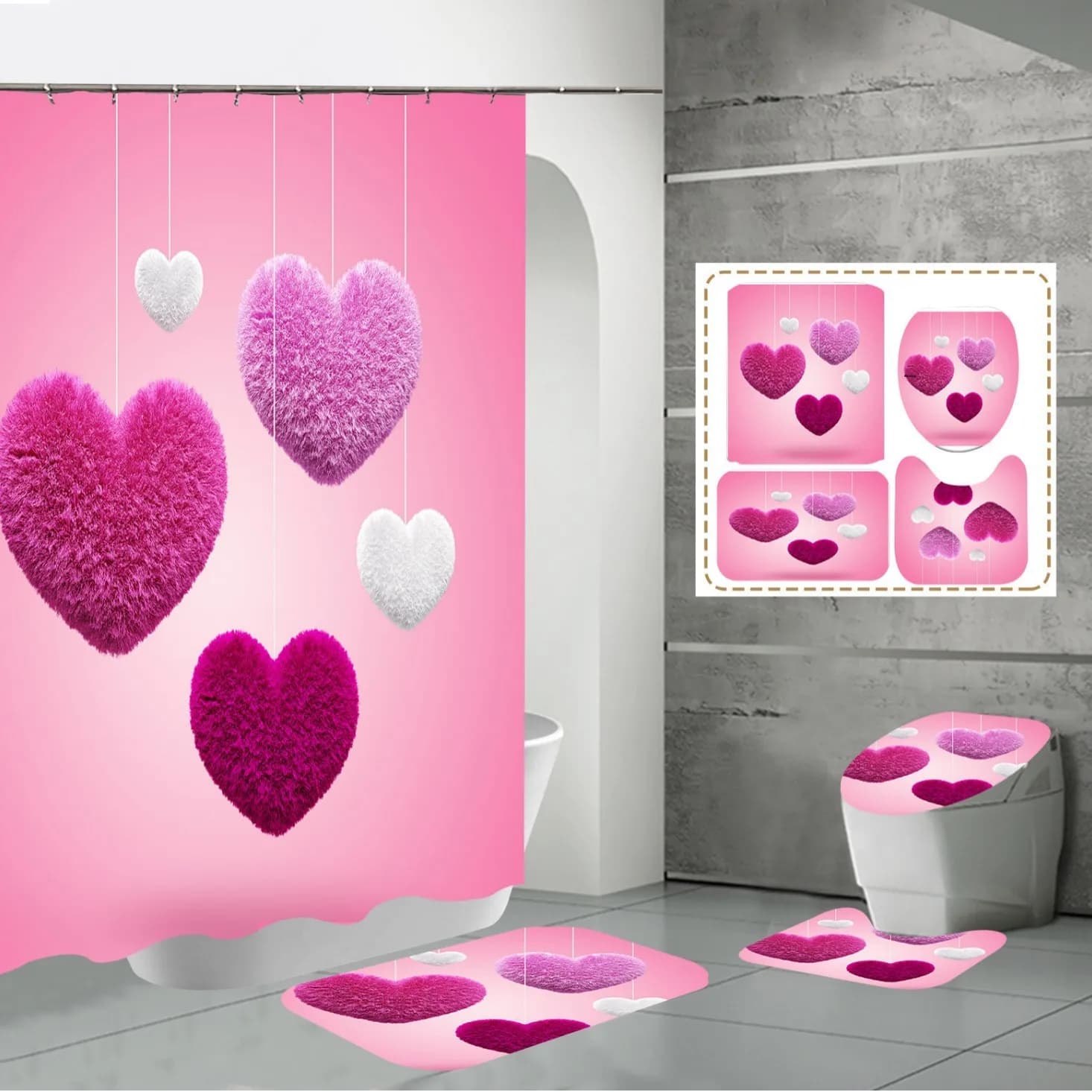 Thicken Digital Printing Flower Design Bathroom Shower Curtains Waterproof Shower Curtain and Rugs Set