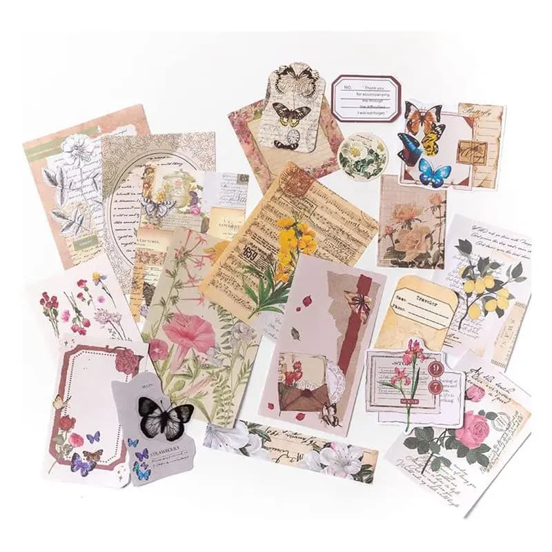 A23F-260Pcs Vintage Scrapbooking Stickers Pack,DIY Retro Journaling Supplies Stickers Kit,Flowers Scrapbook Paper Accessories
