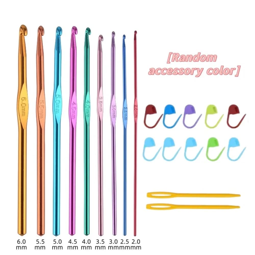 21Pcs Colorful Aluminum Crochet Hooks Set Multicolor Knitting Needles with Plastic Yarn Needles Locking Stitch Markers DIY