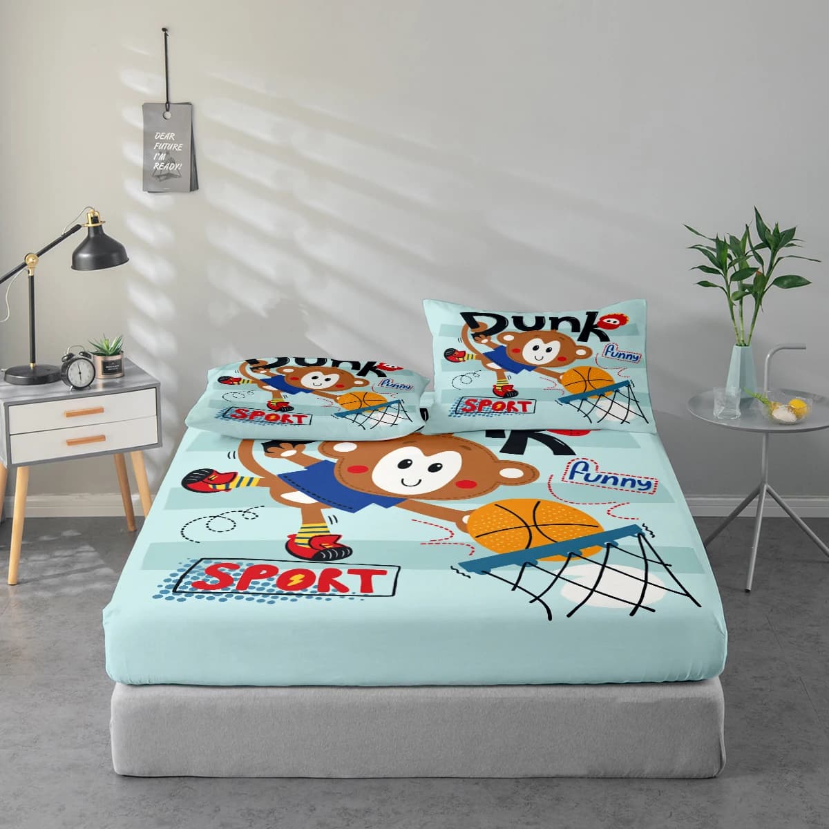 Set di lenzuola con stampa divertente a tema scimmie, protezione per materasso e combinazione di federe. Set di Lenzuola Stampate ad Alta Definizione Include 1 Lenzuolo + 1 o 2 Federe (60*100cm e 72*132cm per 1 Federa, il Resto delle Misure per 2 Federe). Adatto per Camera da Letto e Stanza degli Ospiti, Biancheria da Letto in Poliestere Ultra Morbido, Lavabile in Lavatrice, Utilizzabile in Tutte le Stagioni