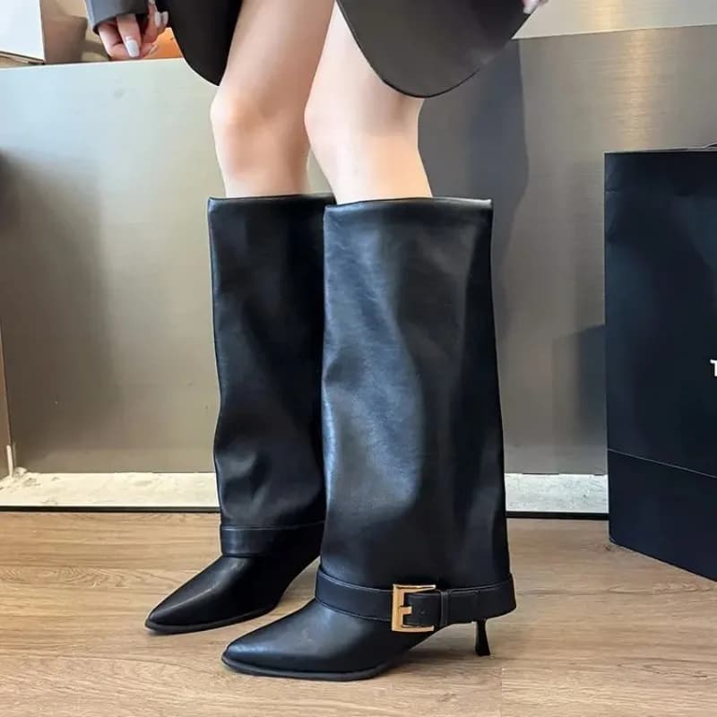 Women's Fall/Winter 2026 New Knee-Free Pointed Toe Stiletto Heel High-Heeled Thigh Boots Trouser Leaf Boots