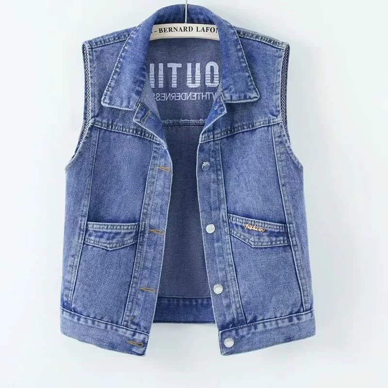 Gilet da cowboy allentato Capispalla da donna Autunno Large Size 5XL Jeans Gilet Giacca femminile Moda Cappotto corto in denim senza maniche da donna