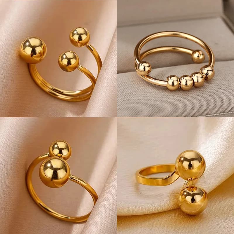 Anelli a sfera con perline in acciaio inossidabile esagerati per donna Uomo Anello regolabile in acciaio inossidabile color oro Regalo di gioielli impermeabili