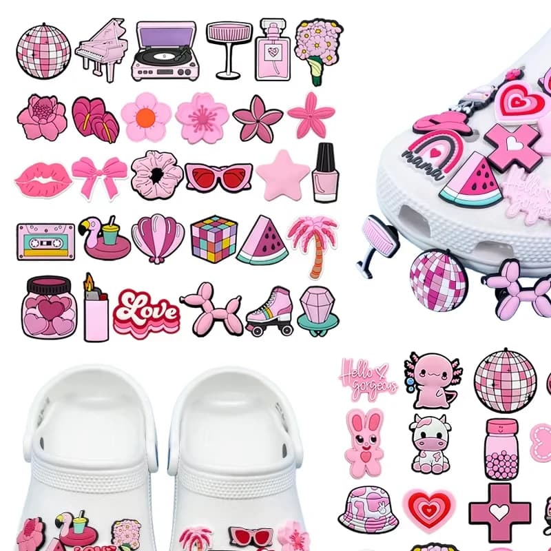 25-200 pezzi rosa scarpe romantiche alla moda ciondoli borsa per scarpe in PVC accessori per zoccoli sandali decorazione fibbia regali per bambini