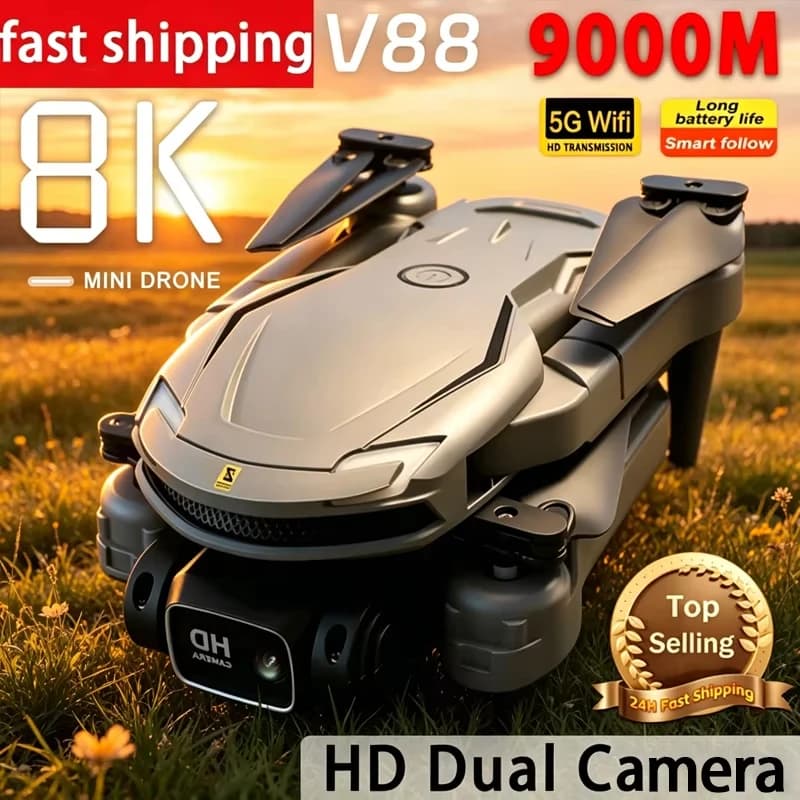 Drone V88 Originale con Doppia Fotocamera 8K Professionale, Evitamento Ostacoli Omnidirezionale, GPS, Quadricottero Pieghevole, Regalo, 10km di Autonomia