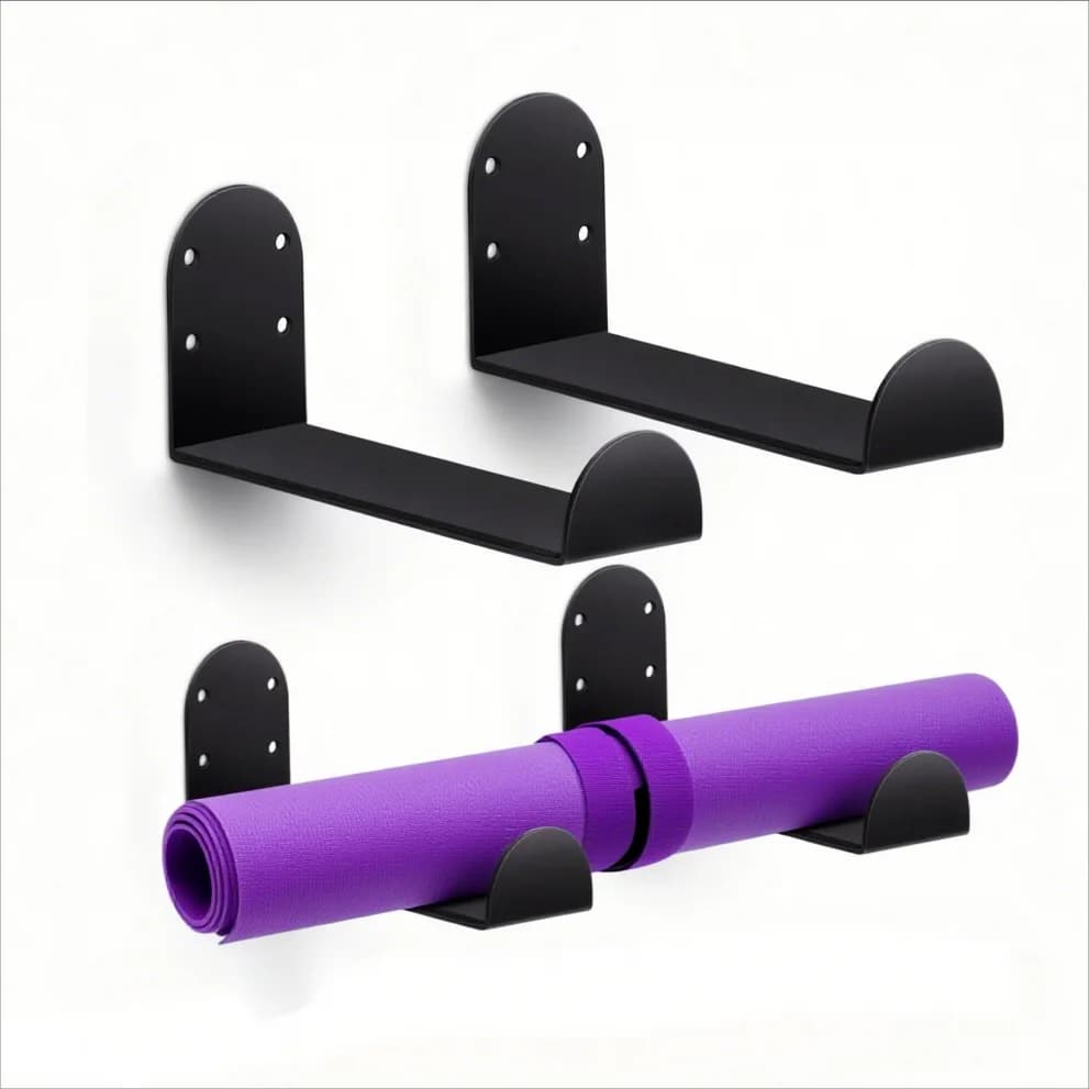 Yoga Mat Storage Rack Wall Mount Holder Exercise Mat Hanger Foam Roller Wall Hooks Gym Organizer for Hanging Fitness Bands Yoga