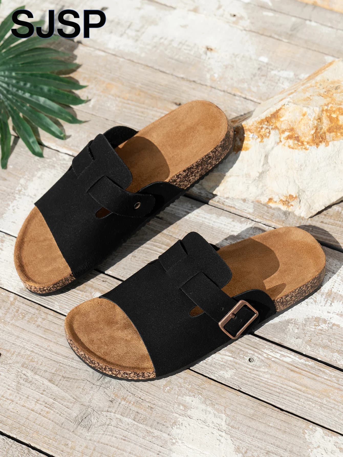 Sandali da uomo casual estivi per coppia, semplici pantofole in tinta unita - Pantofole casual senza schienale con tomaia nera e cinturini neri, adatti per abbigliamento interno/esterno/tempo libero in spiaggia
