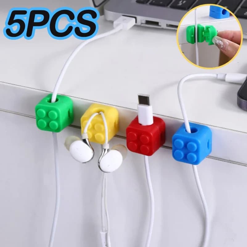 Building Block Shape Cable Clip Desktop Magnetic Cable Holder Home Office Under Desk Cord Cable Organizer Data Line Protection