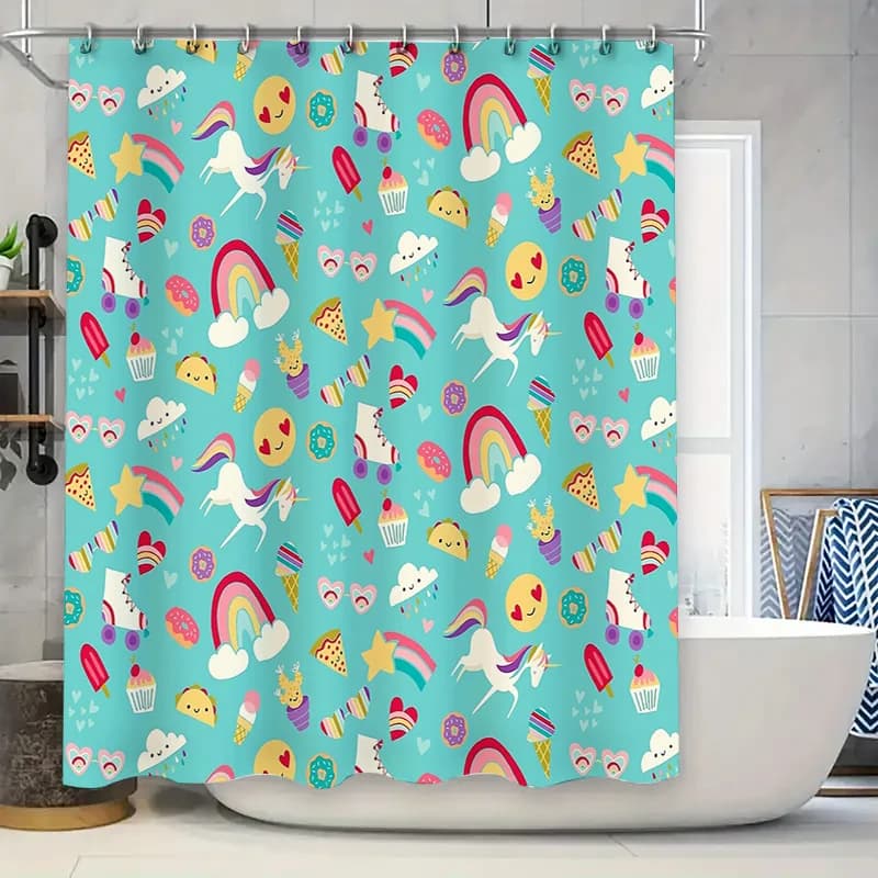 Set di decorazioni per la scuola materna impermeabile con tenda da doccia per bagno per bambini con simpatico cartone animato animale