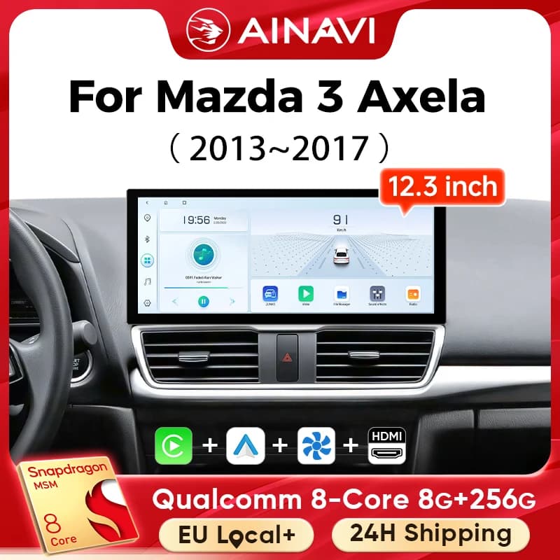 Ainavi 12.3 Pollici Radio per Mazda 3 Axela 2013 2014 2016 2017 2018 Lettore Multimediale per Auto Wireless Carplay Android Auto HDMI 2K 4G
