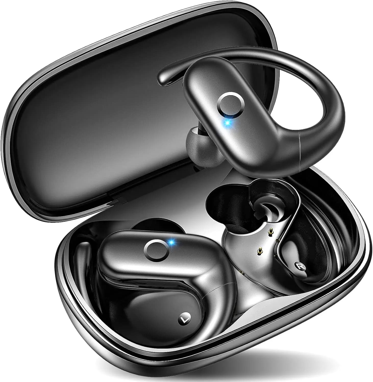 Auricolari Wireless con Bassi Profondi, 60 Ore di Autonomia, Ganci Auricolari Comfort Fit per Corsa e Allenamento - Neri