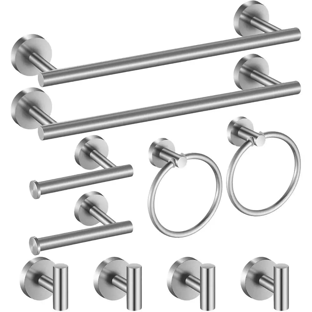 Set di accessori per il bagno in acciaio inossidabile da 10 pezzi: 16 portasciugamani, gancio, anello e porta carta igienica