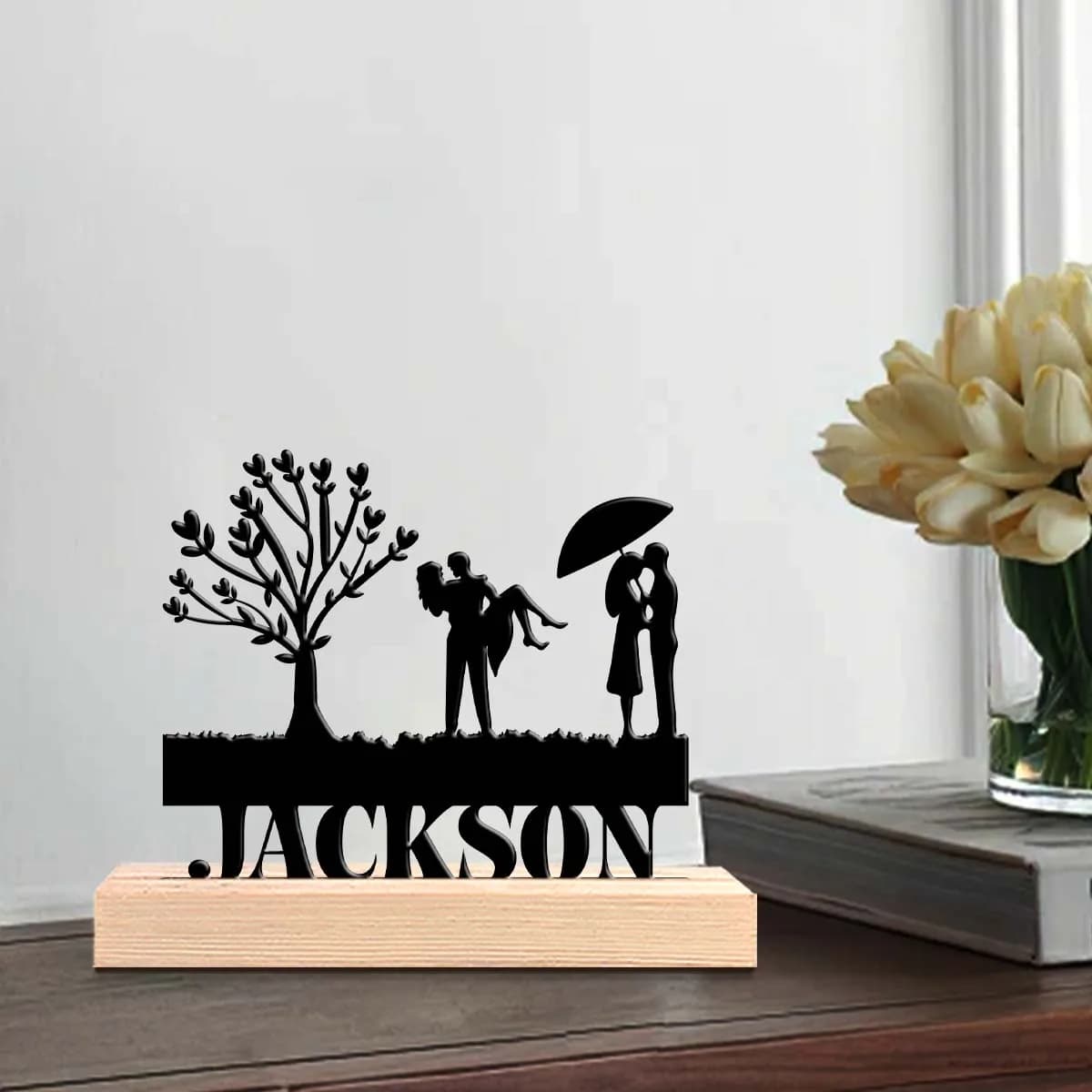 1pc Metal Ornaments with Customizable Names Customizable Content Equipped with A Wooden Base Festival Ornaments and Decorations