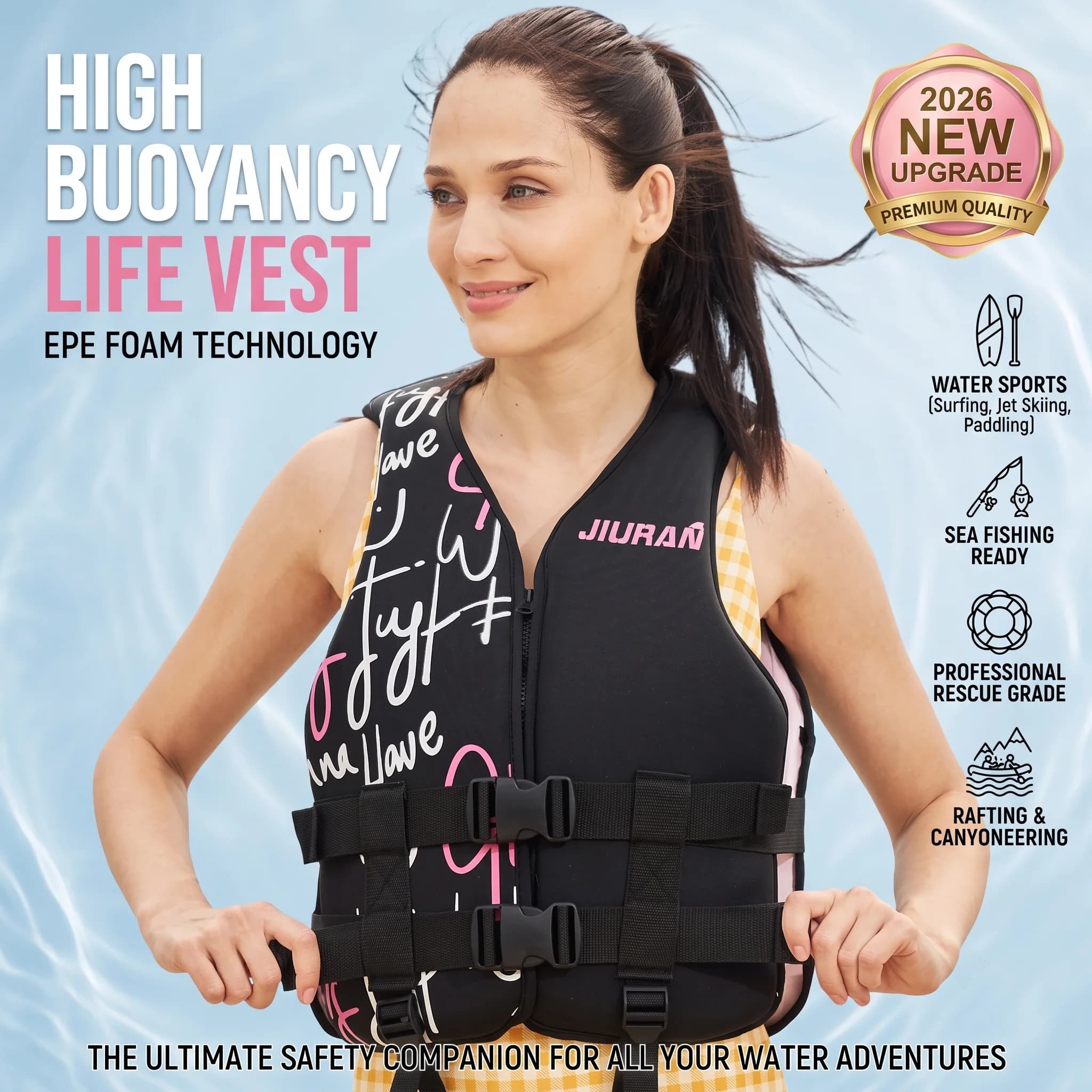 2026 New Upgrade Life Jacket Neoprene Buoyancy Swimming Drifiting Boating Kayaking Vest For Adult Youth Men Women Water Sports