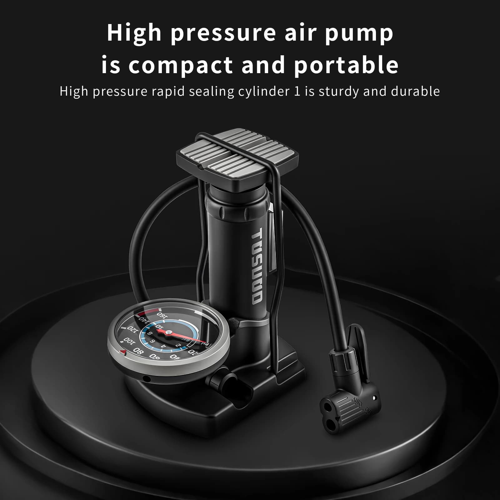 TOSUOD 160PSI Foot Pedal Pump with Gauge Portable Bicycle Tire Inflator 3 in 1 Nozzle Universal MTB Bike Inflator Accessories