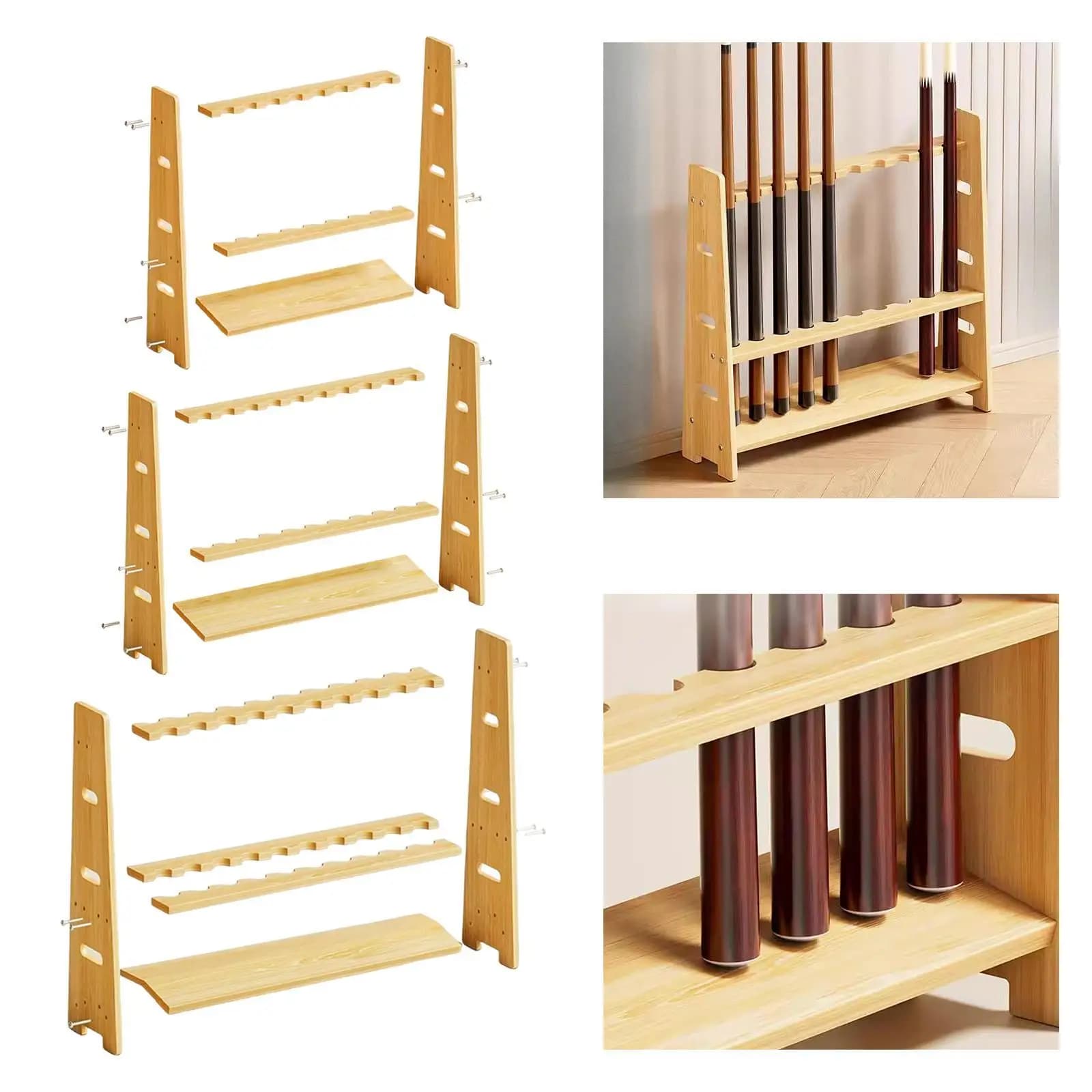 Porta stecche da biliardo Organizzatore professionale a doppio strato Supporto da pavimento Regali Robusto porta stecche da biliardo in legno massello Porta stecche da biliardo