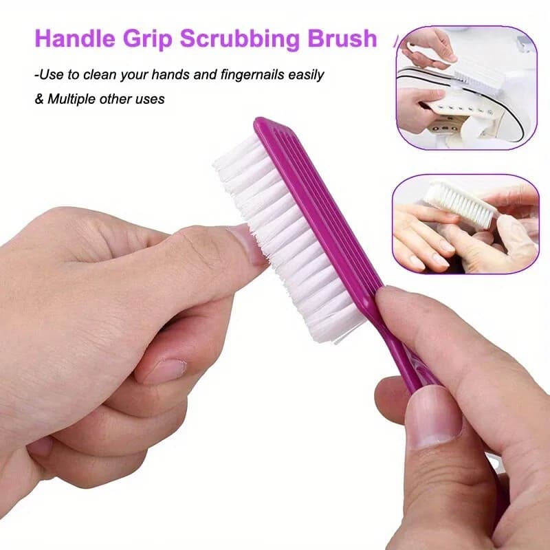 Set di spazzole per unghie 2 pezzi Spazzola per unghie morbida in plastica Pulizia Rimuovi polvere in polvere Spazzole con manico lungo Unghie durevoli Nail Art Manicure Care Acce