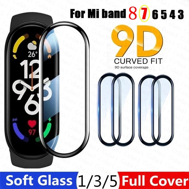 9D Film Glass per Xiaomi Mi Band 8 7 6 5 Screen Protector Miband 6 5 4 Smart Watchband custodia protettiva completa cinturino cinturino