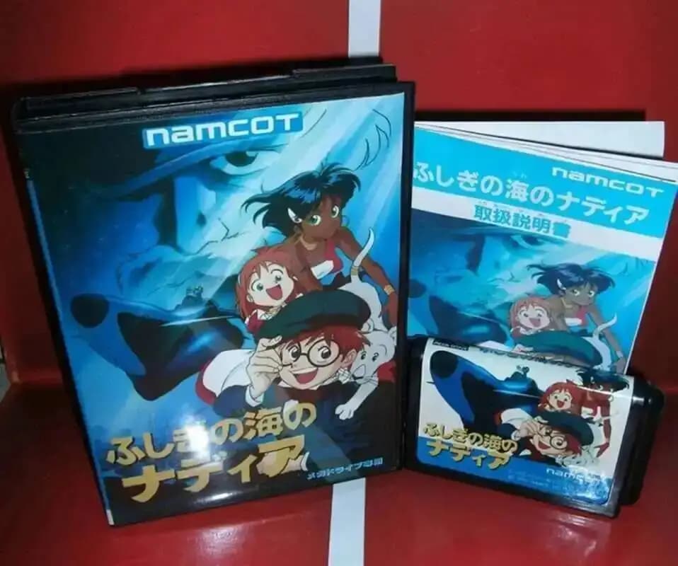 Scheda da gioco Nadia con scatola e manuale per sistema Sega MD Megadrive Genesis a 16 bit