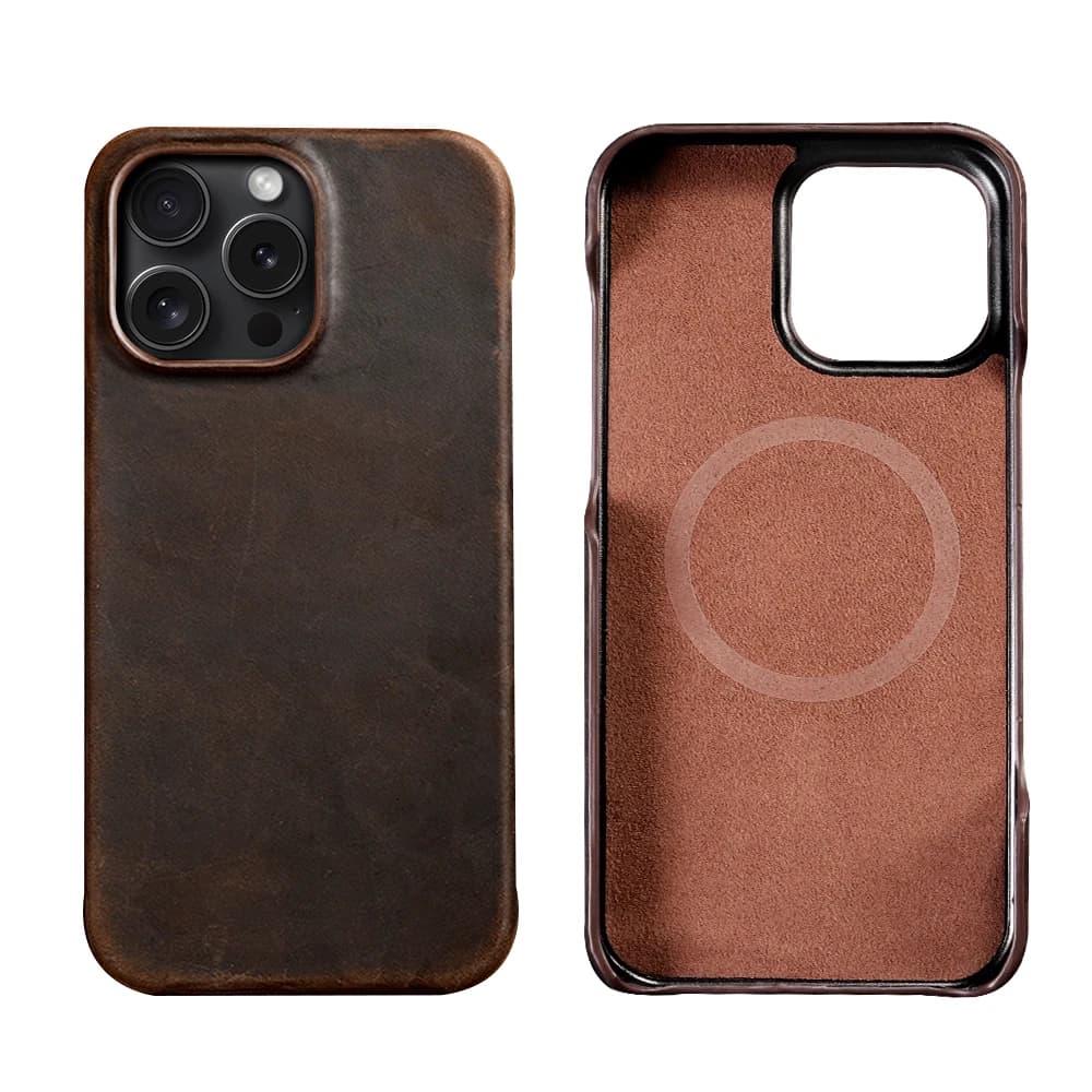 LANGSIDI per Magsafe Custodia per iPhone 15 16 Pro Max Retro Luxury Full Grain Pelle bovina Vera pelle PULL-UP oliata Cover magnetica