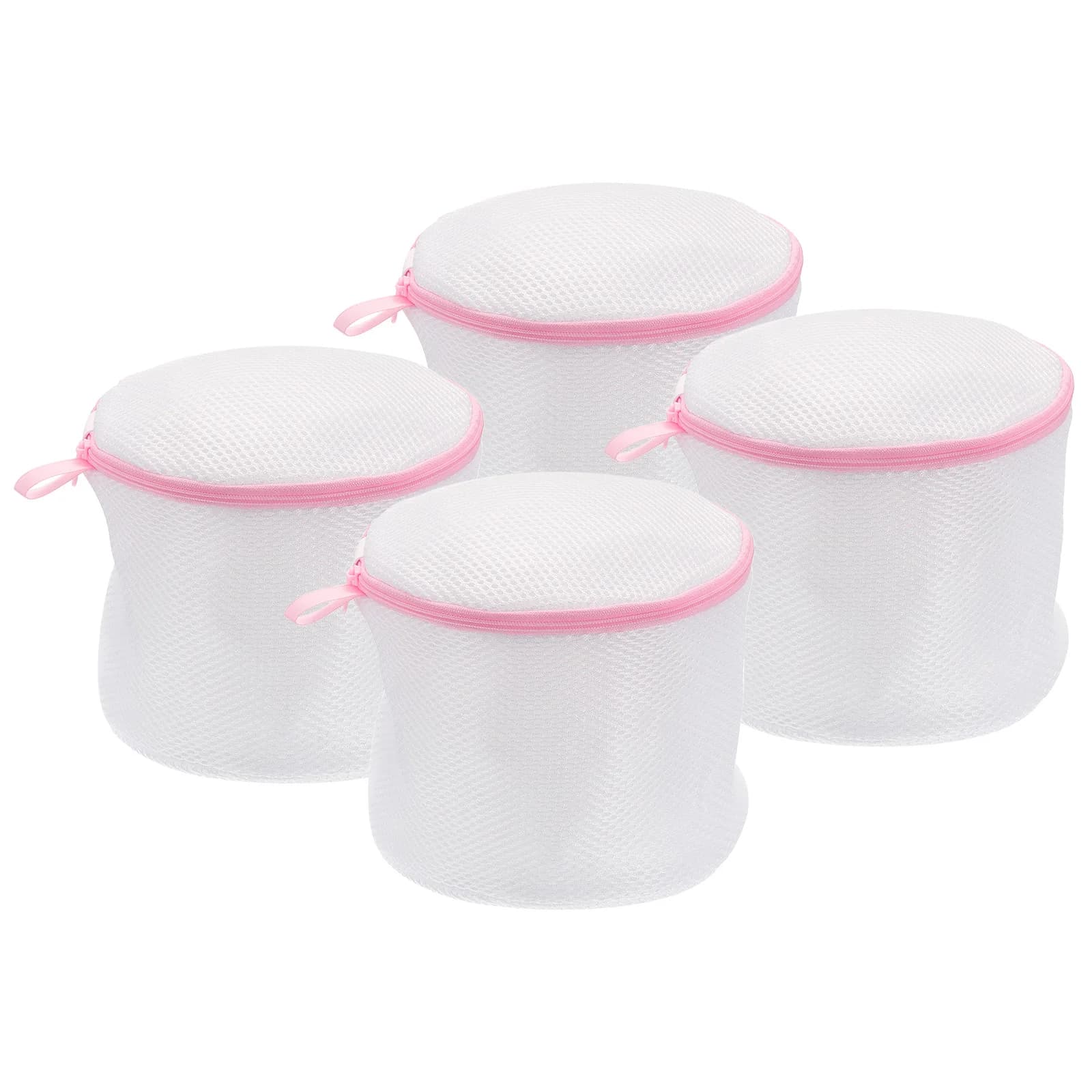 2/4 pcs 6.3 x 6.7 inch cylindrical mesh treadmill bag for washing machine delicate pink grey underwear sock