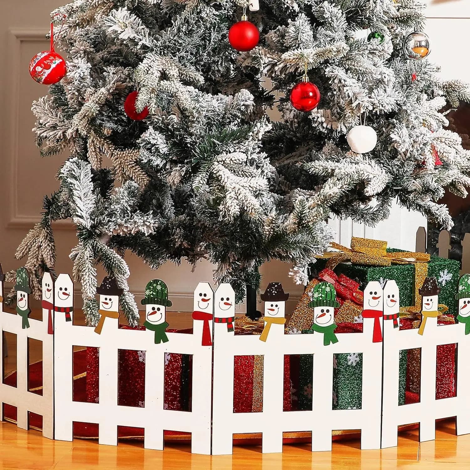 Set di 4 Recinzioni Natalizie da 30 cm con Design Pupazzo di Neve - Barriera per Cani e Gatti, Recinzione Bianca per Decorazioni Festive