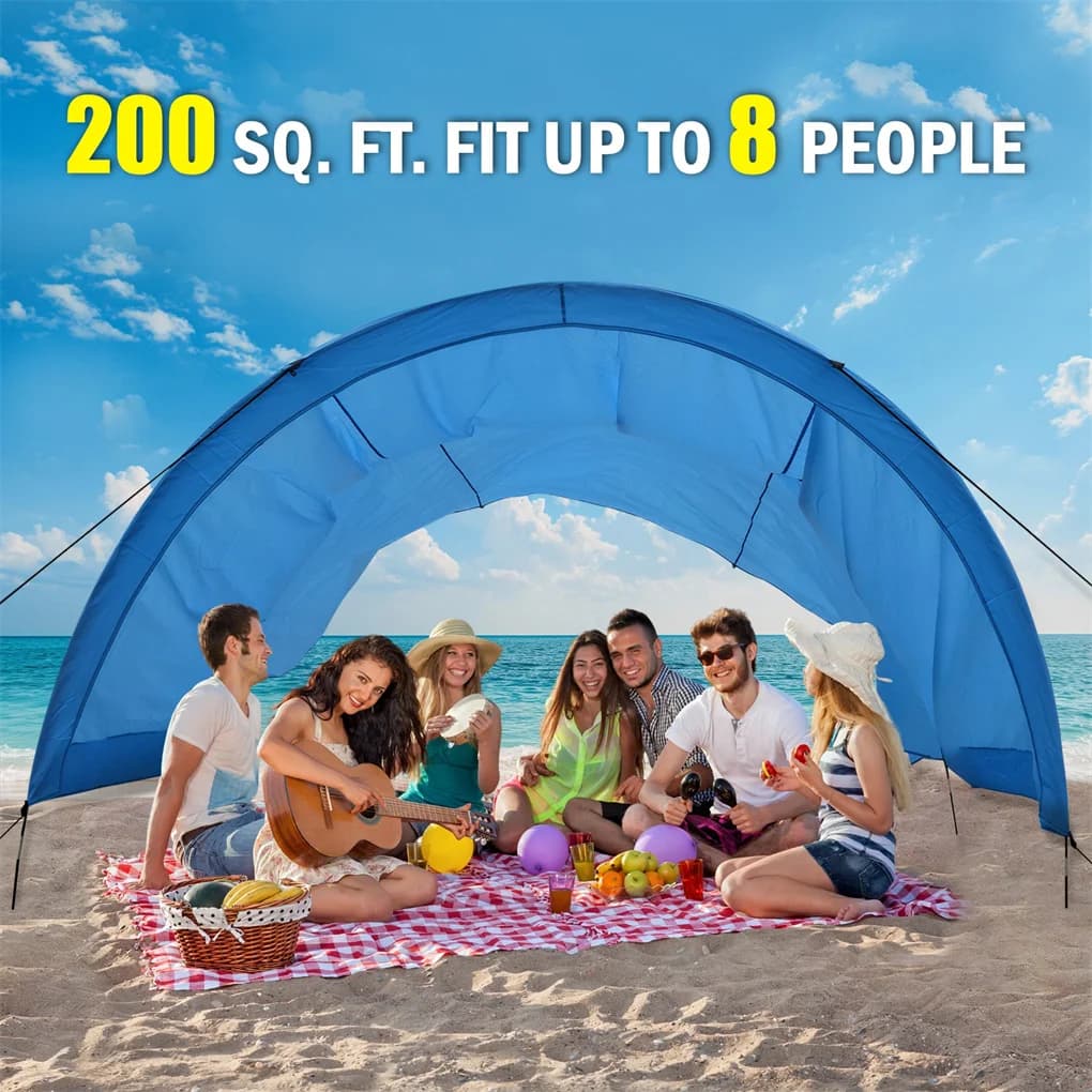 Tenda da spiaggia da campeggio extra large adatta per 4-8 persone, protezione UV, viene fornita con punte da terra e accessori in corda