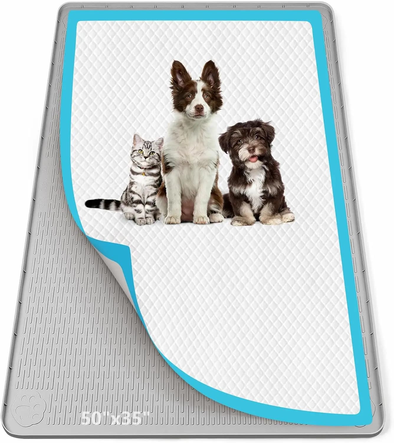 Tappetino in silicone 50" x 35" per cani, gatti, conigli - Tappetino anti-perdita con bordo alto e base anti-schizzi