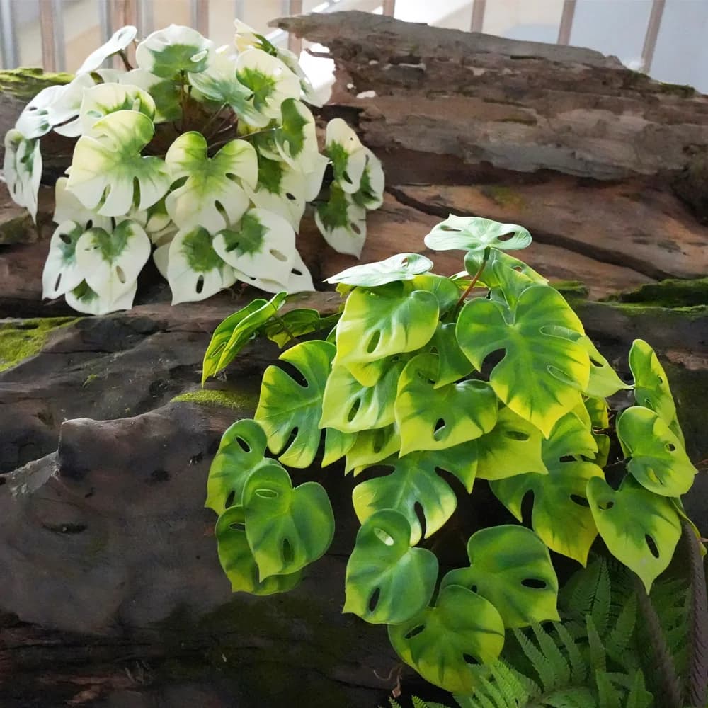 Large Artificial Monstera turtle leaf with 42 green leaves of UV-resistant fake plants for indoors and outdoors for home garden decor