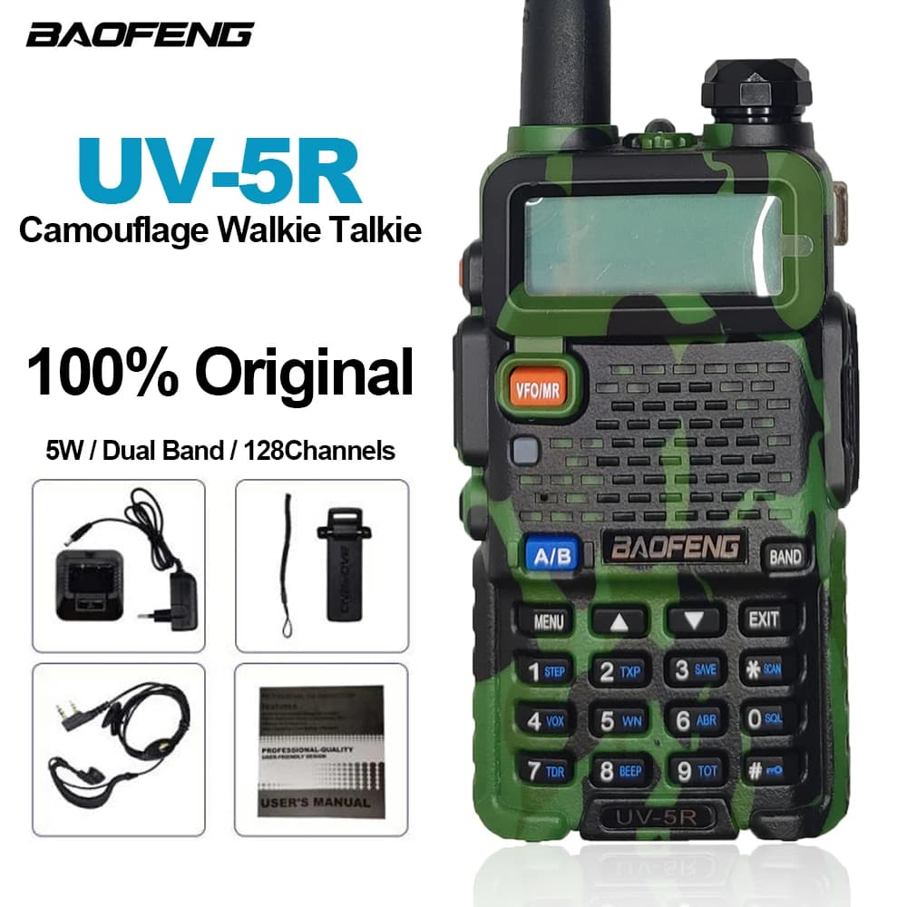 BAOFENG originale UV-5R Camouflage Walkie Talkie BF-UV5R radio portatili a due vie 5W Dual Band 128CH 1800mAh comunicatore Wireless