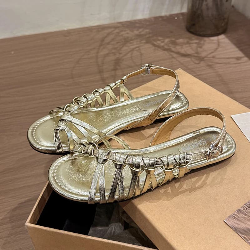 Hot-selling Roman-style Woven Sandals for Women, 2026 Summer New Open-toe Low-heel Single-strap Flat Comfortable Women's Shoes